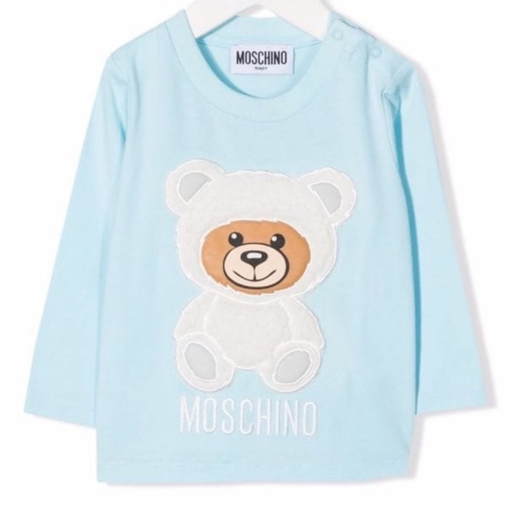 Moschino Teddy Bear Sherpa Patch Long Sleeve Tee Blue